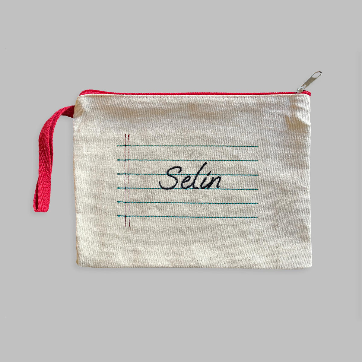 Defter Sayfası Özel İsim Nakışlı Gabardin Clutch Kalemlik