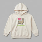 2-7 yaş çocuklara özel krem renkli kapüşonlu sweatshirt modelinin önden görünümü. Göğüs kısmında piksel lama figürü ve 'NO PROBLLAMA' yazısı bulunan esprili nakış tasarımı. Oeko-Tex sertifikalı %65 pamuklu tok kumaşı ve şardonlu polar iç yüzeyi kışın terletmeden sıcak tutar. Geniş kanguru cebi ve esnek manşetleriyle hareket özgürlüğü sağlayan, rüzgarı kesen pürüzsüz dış yüzeye sahip komik tasarımlı premium çocuk kışlık üst giyim seçeneğidir.